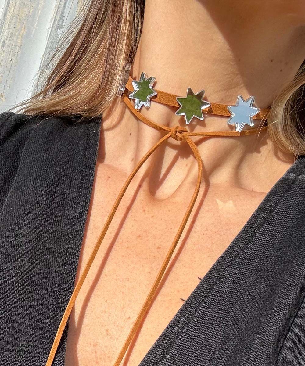 Stars Choker Marron plateado 